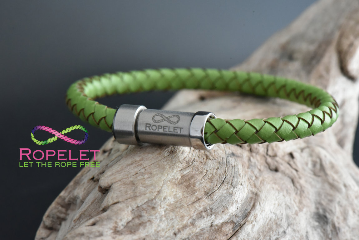 Green leather bracelet from www.ropelet.co.uk with stainless slide lock clasp, ropelet, jewelry