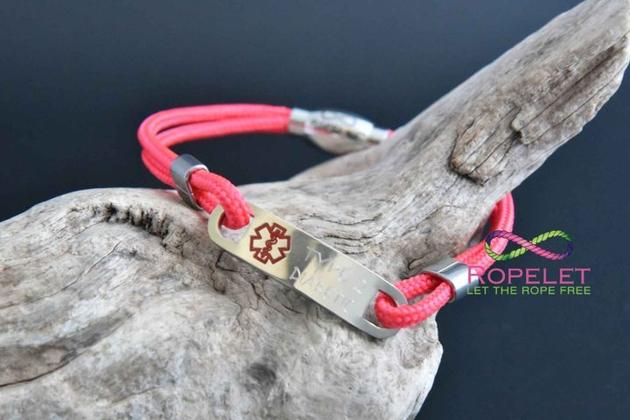 Medic alert bracelet made to your choices for type1 and type2 diabetics www.ropelet.co.uk #diabetic #medicalert #medicalalert #medicalbracalet #alertbracelet #medicalertbracelet