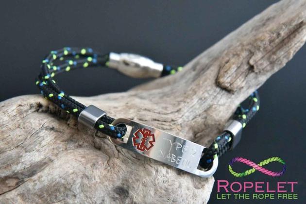 Medic alert bracelet made to your choices for type1 and type2 diabetics www.ropelet.co.uk #diabetic #medicalert #medicalalert #medicalbracalet #alertbracelet #medicalertbracelet